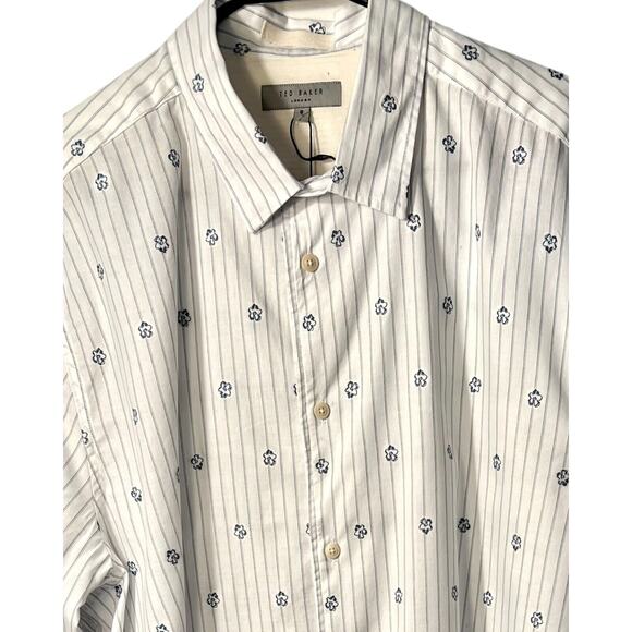 Ted Baker Shirt Mens Size 2XL White Blue Floral Long Sleeve Button Up Collar NWT - Picture 4 of 16